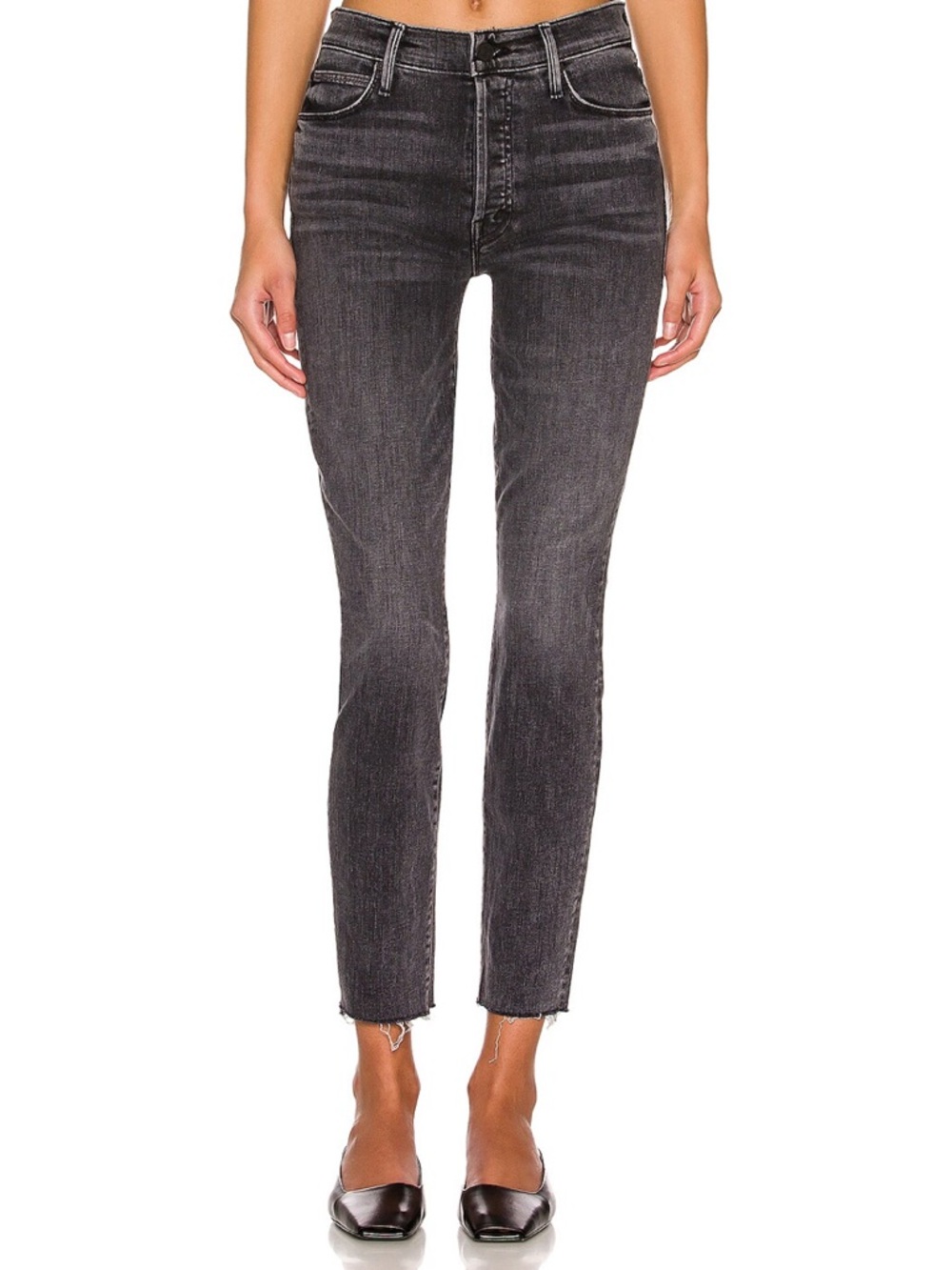 Mother Stunner Ankle Fray Jean Women 32 Skinny Raw Hem Night Garden Black Gray